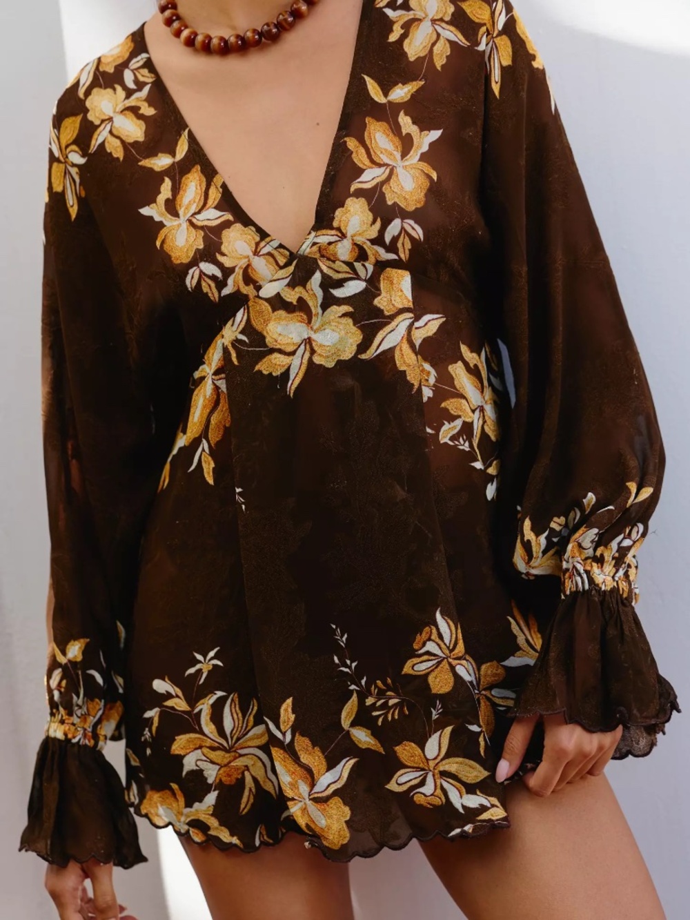 Anthropologie Hemant & Nandita Bota Mini Kaftan in Brown Floral nwt size S/M